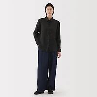 Women's Washed Linen Regular Collar Long Sleeve Shirt