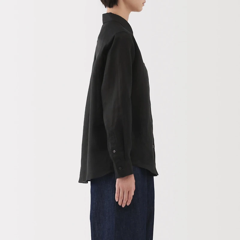 Women's Washed Linen Regular Collar Long Sleeve Shirt
