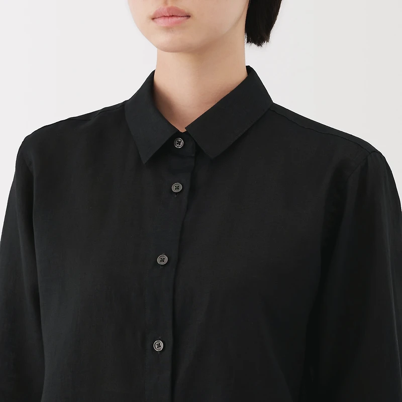 Women's Washed Linen Regular Collar Long Sleeve Shirt