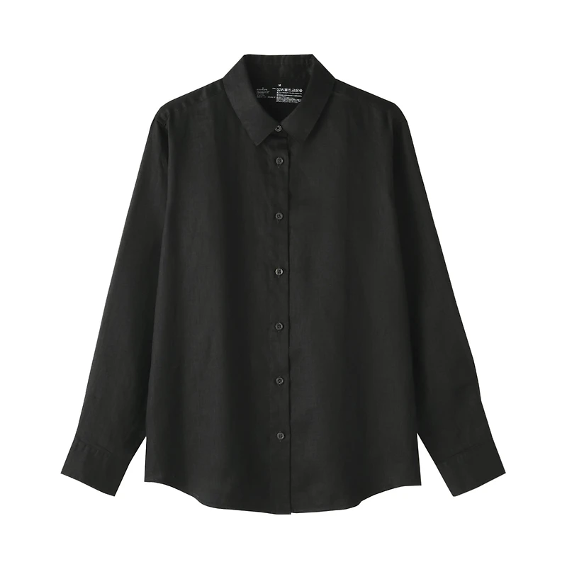 Women's Washed Linen Regular Collar Long Sleeve Shirt