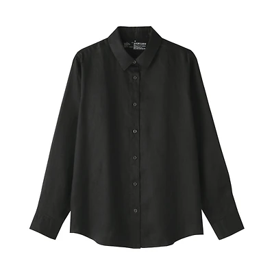 Women's Washed Linen Regular Collar Long Sleeve Shirt