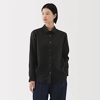 Women's Washed Linen Regular Collar Long Sleeve Shirt