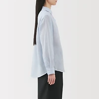 Women's Washed Linen Regular Collar Long Sleeve Striped Shirt