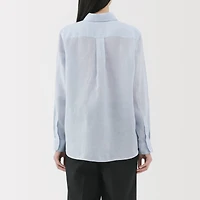 Women's Washed Linen Regular Collar Long Sleeve Striped Shirt