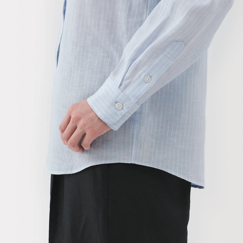 Women's Washed Linen Regular Collar Long Sleeve Striped Shirt