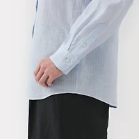 Women's Washed Linen Regular Collar Long Sleeve Striped Shirt