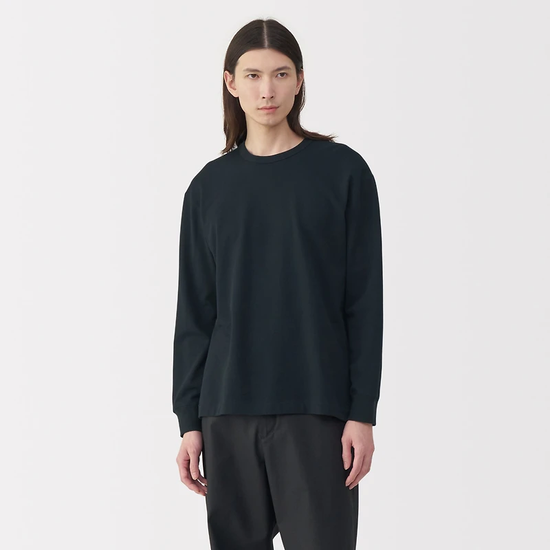 Labo Men's Traditional Knit Mini French Terry Crew Long Sleeve T-Shirt