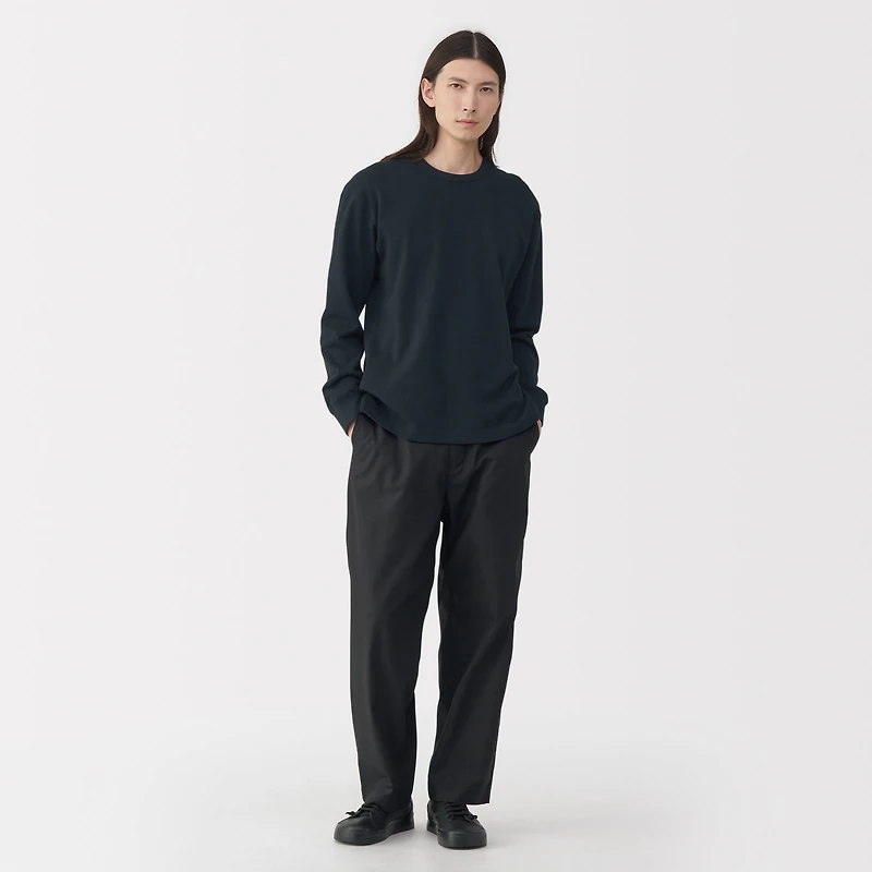 Labo Men's Traditional Knit Mini French Terry Crew Long Sleeve T-Shirt