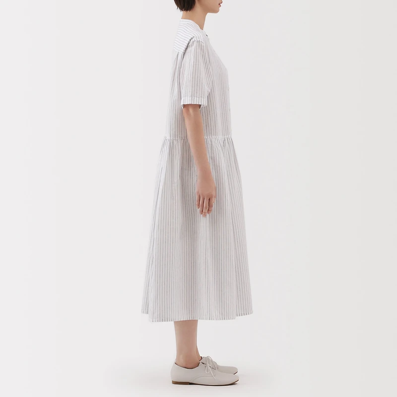 Women's Hemp Cotton Short Sleeve Striped Dress