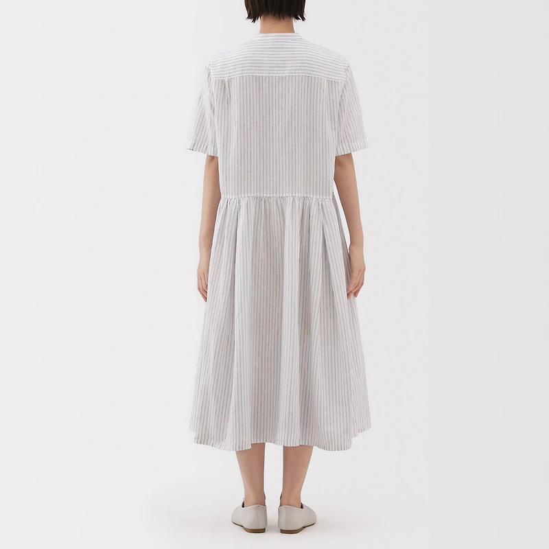 Women's Hemp Cotton Short Sleeve Striped Dress