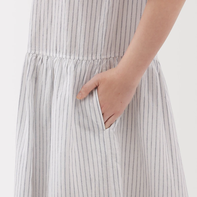 Women's Hemp Cotton Short Sleeve Striped Dress