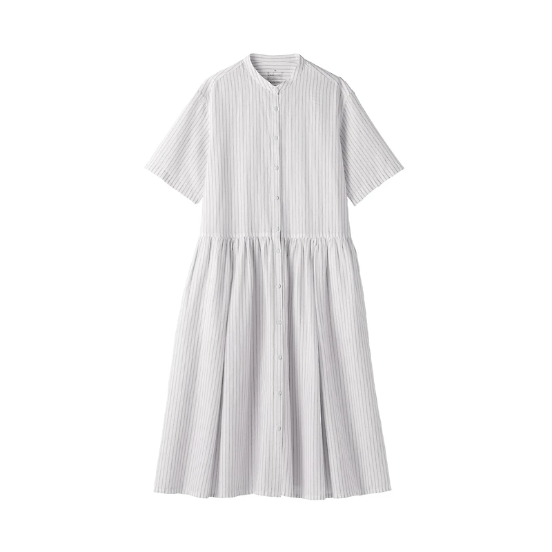 Women's Hemp Cotton Short Sleeve Striped Dress