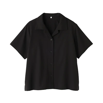 Women's Breathable Seersucker Open Collar Short Sleeve Shirt