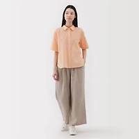 Women's Cool Touch Regular Collar Short Sleeve Striped Shirt