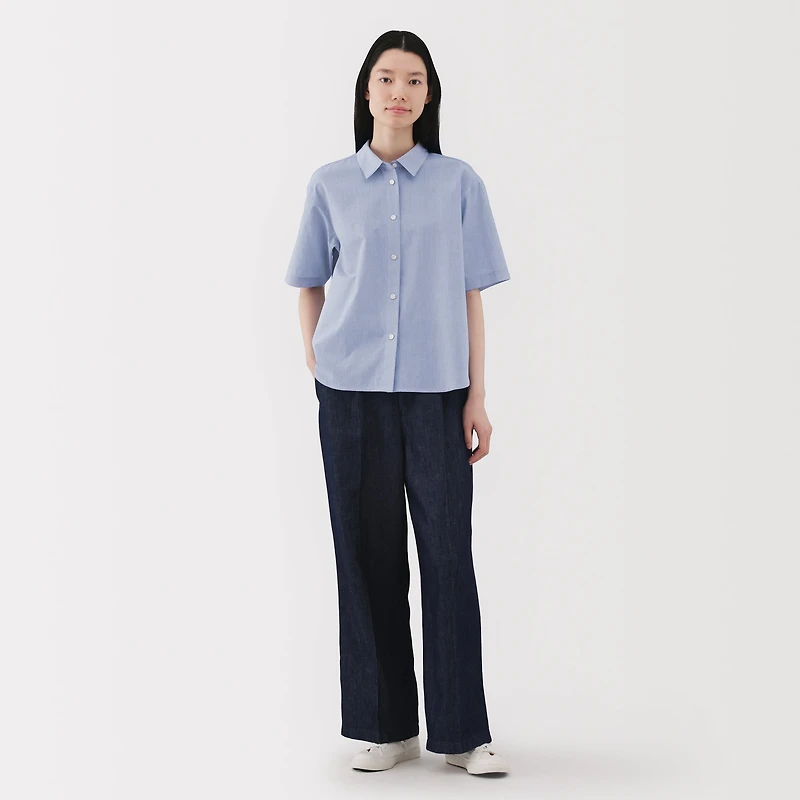 Women's Cool Touch Regular Collar Short Sleeve Striped Shirt
