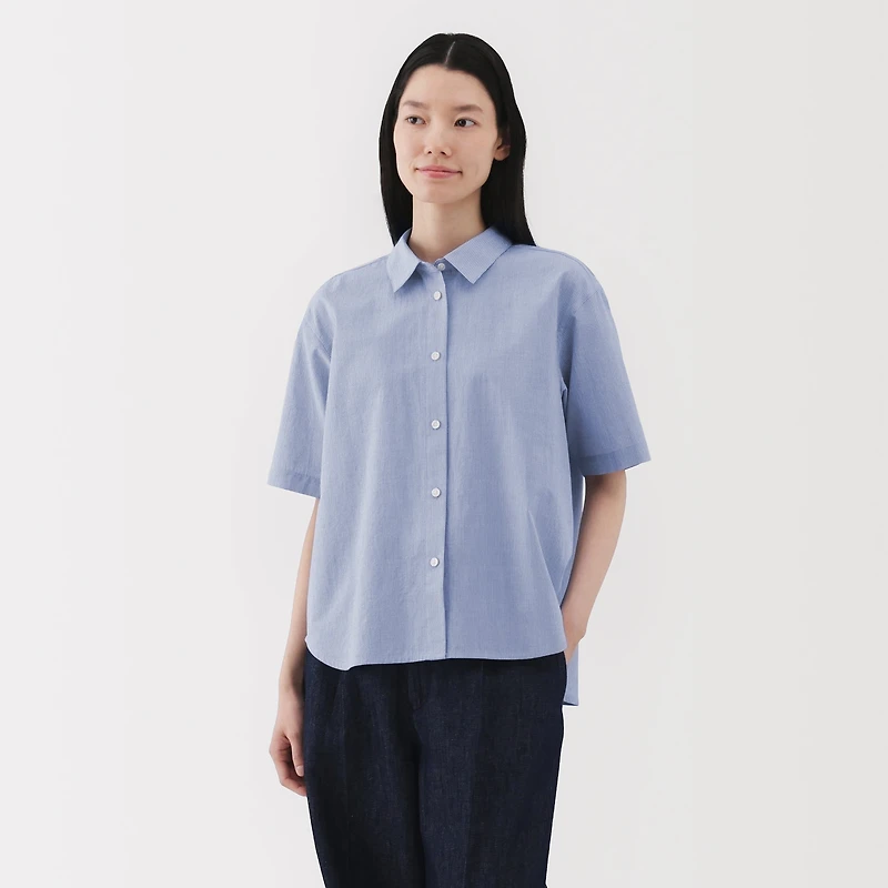 Women's Cool Touch Regular Collar Short Sleeve Striped Shirt