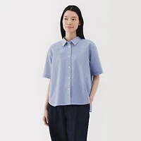 Women's Cool Touch Regular Collar Short Sleeve Striped Shirt