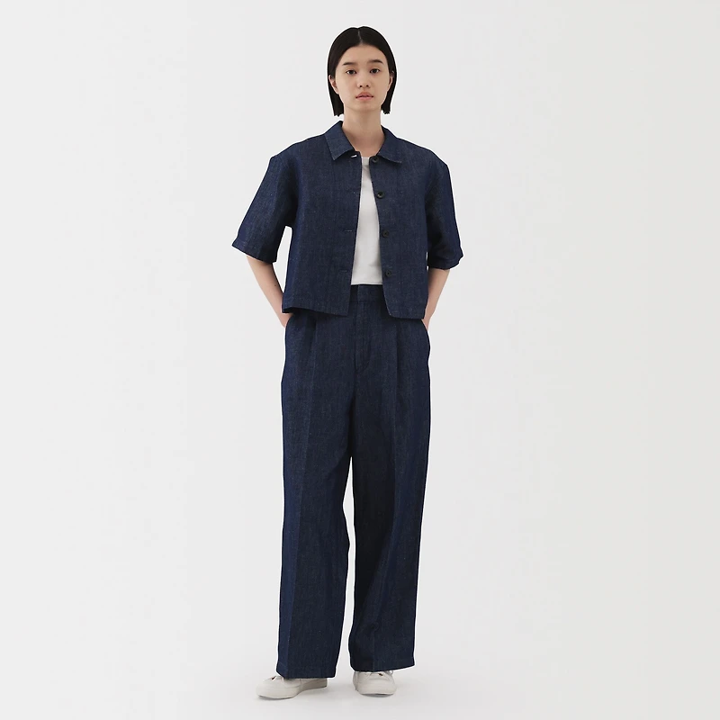 Women's Hemp Blend Denim Darted Wide Pants