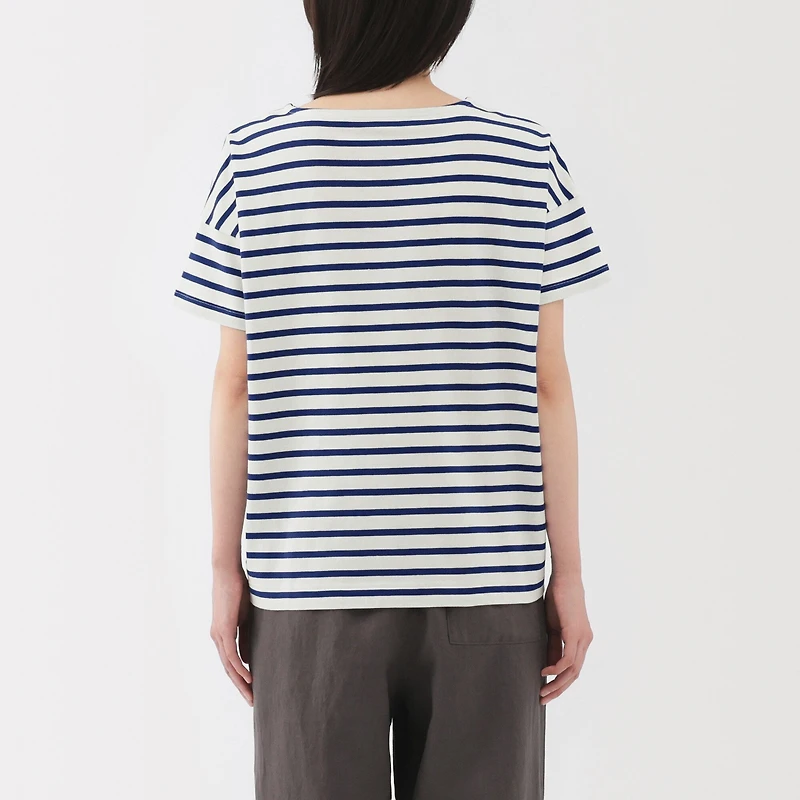 Women's Striped Boat Neck Short Sleeve T-Shirt