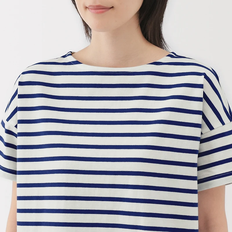 Women's Striped Boat Neck Short Sleeve T-Shirt