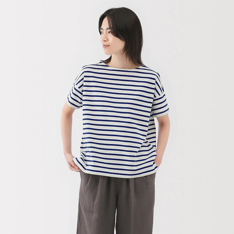 Women's Striped Boat Neck Short Sleeve T-Shirt