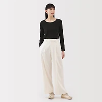 Women's Stretch Ribbed Crew Neck Long Sleeve T-Shirt
