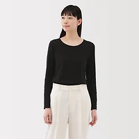 Women's Stretch Ribbed Crew Neck Long Sleeve T-Shirt