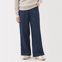 Lightweight Denim Pleated Wide Pants