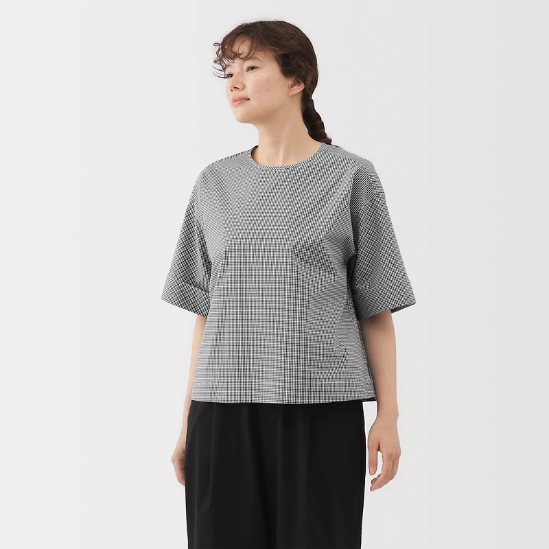 Broadcloth Quick-Dry Half-Sleeve Patterned Blouse