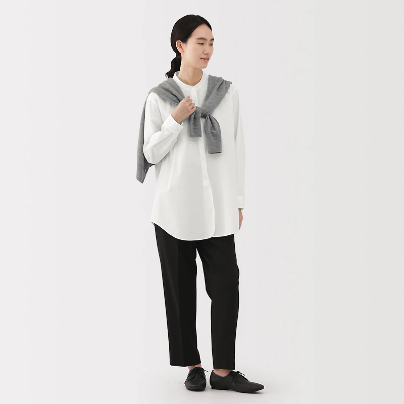 Broadcloth Stand Collar Long Shirt