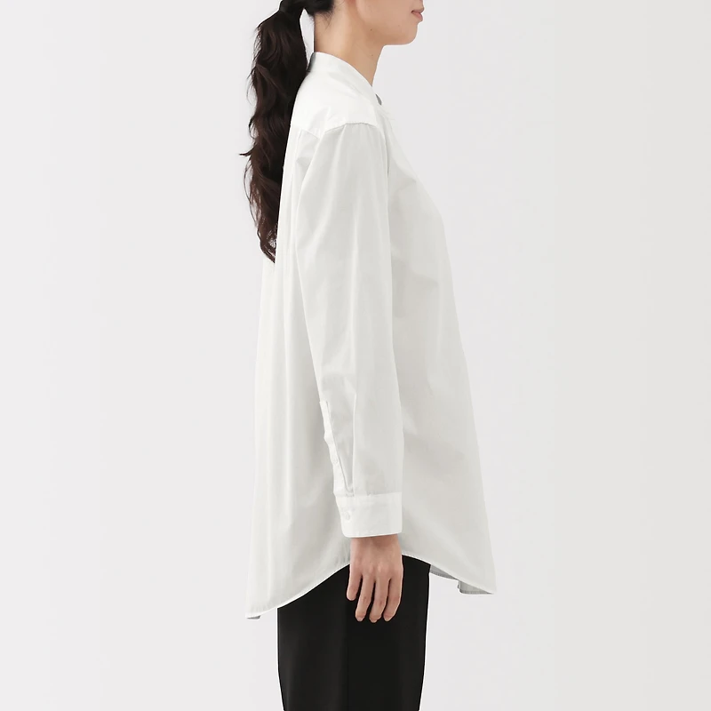 Broadcloth Stand Collar Long Shirt