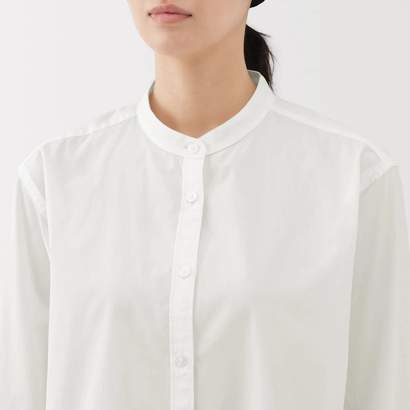 Broadcloth Stand Collar Long Shirt