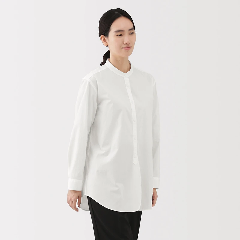 Broadcloth Stand Collar Long Shirt