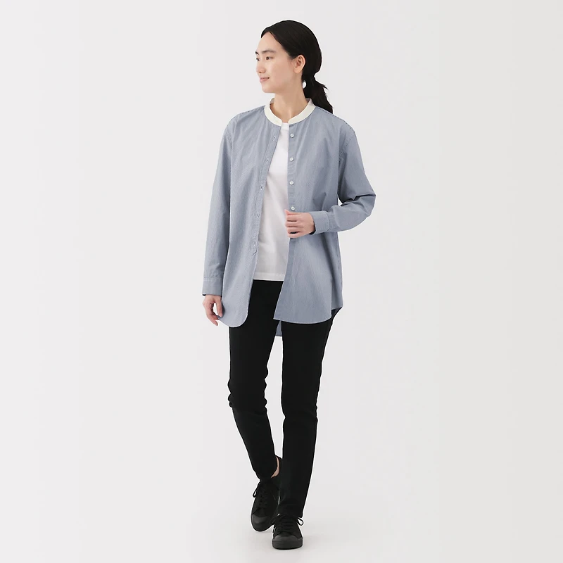 Broadcloth Stand Collar Long Shirt