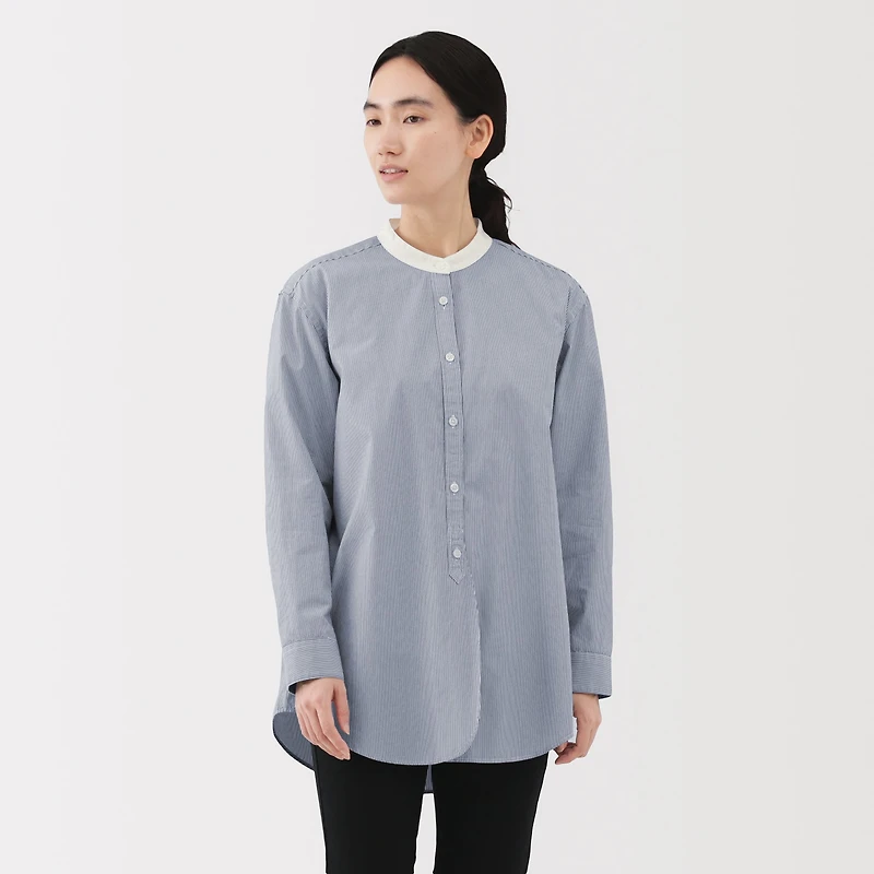 Broadcloth Stand Collar Long Shirt