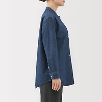 Washed Denim Stand Collar Long Shirt