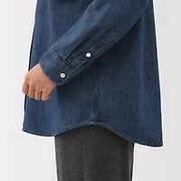 Washed Denim Stand Collar Long Shirt