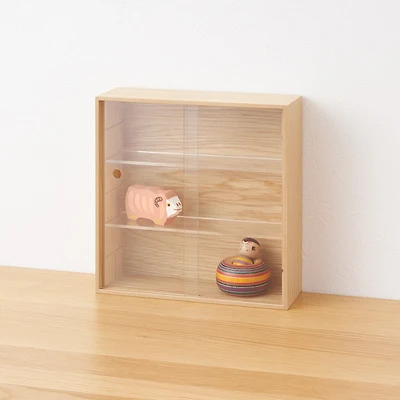Wooden Display Case with Sliding Doors