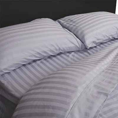 Maholi Damask Stripe Collection 300 Thread Count Egyptian Cotton Duvet Cover Set - Double - Sky Blue