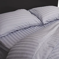 Maholi Damask Stripe Collection 300 Thread Count Egyptian Cotton Duvet Cover Set - Double - Sky Blue