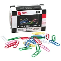 Acco Jumbo Vinyl Coated Colour Paper Clips (ACC72523) - 100 Pack - Assorted Colours