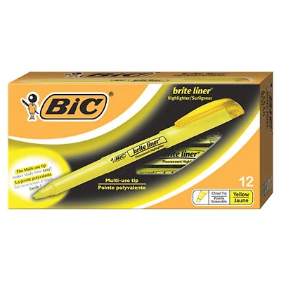 BIC Brite Liner Highlighter (BICBL11-YW) - 12 Pack - Yellow