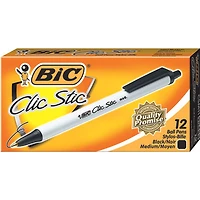 BIC Clic Stic Retractable Ballpoint Pen (BICCSM11BK) - 12 Pack - Medium - Black