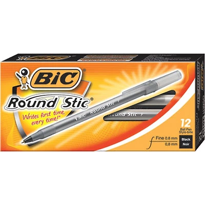 BIC Round Stic Ballpoint Pen (BICGSF11-BK) - 12 Pack - Black