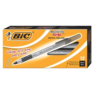 BIC Round Stic Ballpoint Pen (BICGSFG11-BK) - 12 Pack - Black