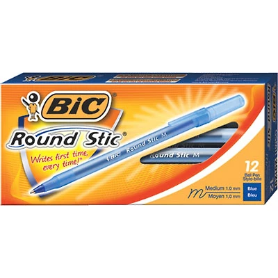 BIC Round Stic Ballpoint Pen (BICGSM11-BL) - 12 Pack - Blue