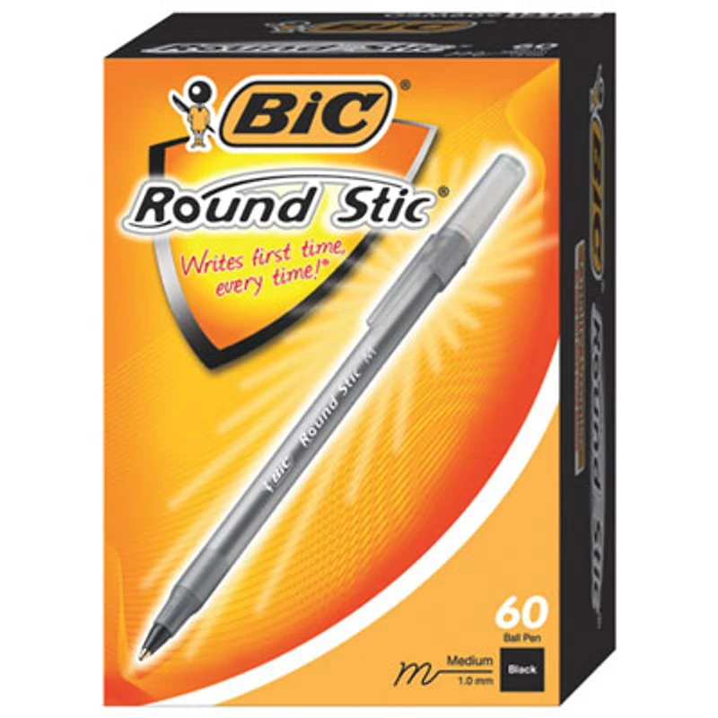 BIC Round Stic Ballpoint Pen (BICGSM609BK) - 60 Pack - Black