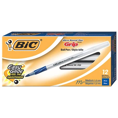 BIC Round Stic Comfort Grip Ballpoint Pen (BICGSMG11-BL) - 12 Pack - Blue
