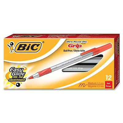 BIC Round Stic Ballpoint Pen (BICGSMG11-RD) - 12 Pack - Fine - Red
