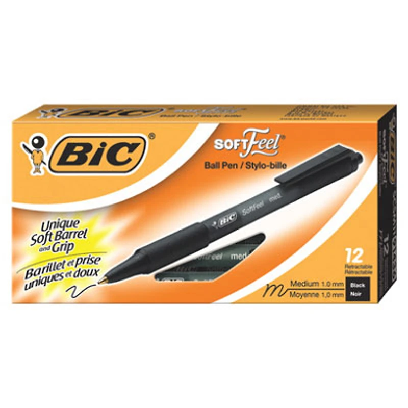 BIC SoftFeel Retractable Ball Point Pen (BICSCSM11-BK) - 12 Pack - Black
